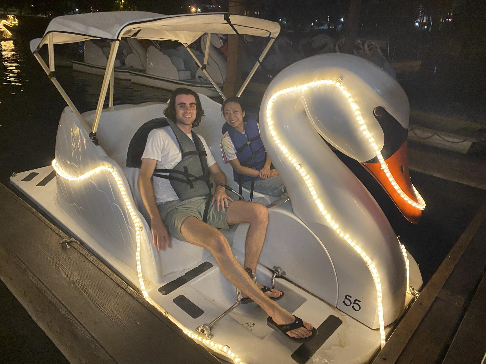 July 2021 - Swan paddle boats in LA Oracle Park, as lovers do.