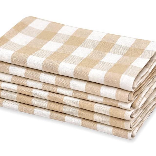 100% Cotton Dinner Napkins Buffalo Check Napkins, Buffalo Plaid Napkins, Farmhouse Decor Dinner Napkins, Beige and Cream Cloth Napkins Hotel Quality, Napkins Cloth Washable,18x18(Beige & Cream 6pcs)