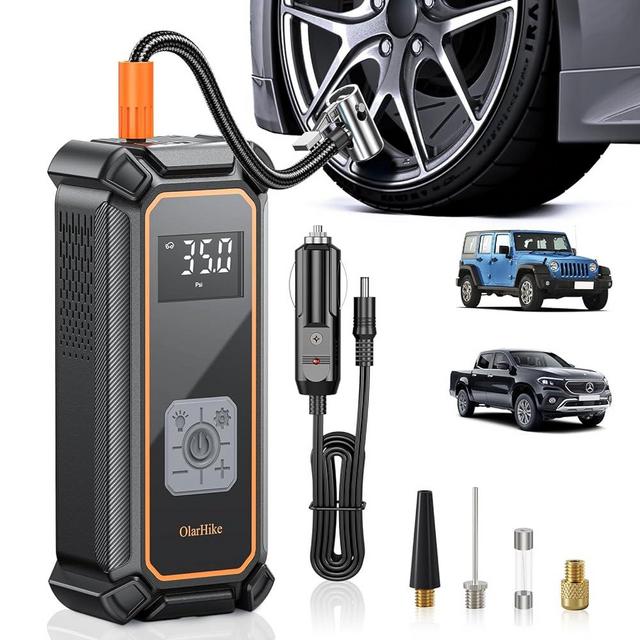 OlarHike 12V DC Corded Electric Tire Inflator Portable Air Compressor, Auto Air Pump for Car Tires, Tire Inflator with Digital Pressure Gauge, Smart Pump with LED Light