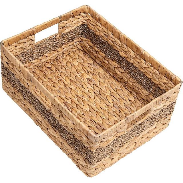 StorageWorks Jumbo Rectangular Wicker Basket, Water Hyacinth and Seagrass Storage Basket with Built-in Handles, 1 Pack