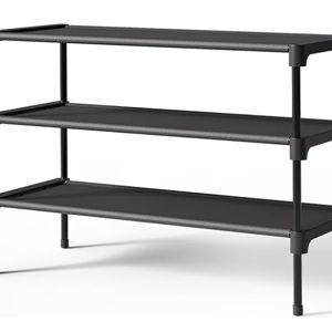 Kitsure Shoe Rack - Non-Woven Shoe Rack Shelf, Shoe Organizer for Closet, Entryway, Garage & Corridor, Stackable Shoe Shelves, 27.5" Wide - 3 Tier, Black