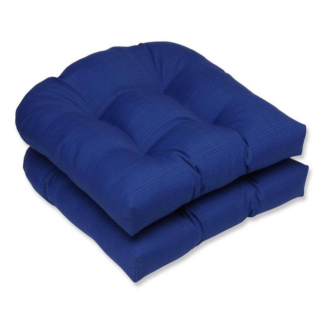 Outdoor 2-Piece Wicker Seat Cushion Set - Navy Fresco Solid - Pillow Perfect