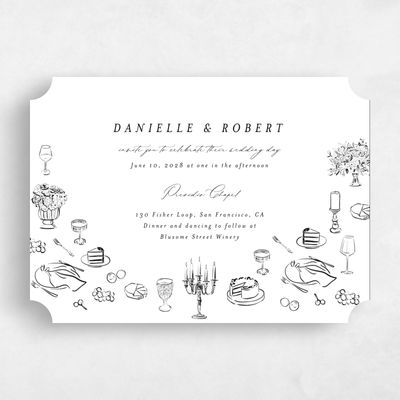 White Ticket Wedding Invitation - Elodie Landscape