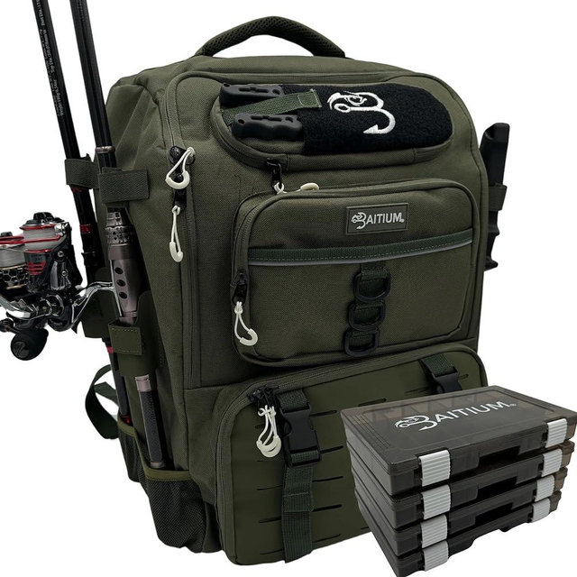 Baitium Fishing Backpack, Fishing Tackle Backpack With Rod Holders, 40L Tackle Bag With Cooler, Fishing Bag, Fishing Tackle Backpack, Fishing Tackle Box Backpack, Fishing Gear- (Green)
