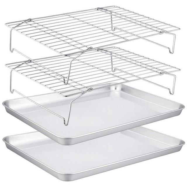 TeamFar Baking Tray and Rack Set, Stainless Steel Baking Pan Cookie Sheet  with Cooling Rack, 12.5 x 10 x 1 inch, Non Toxic & Healthy, Easy Clean 