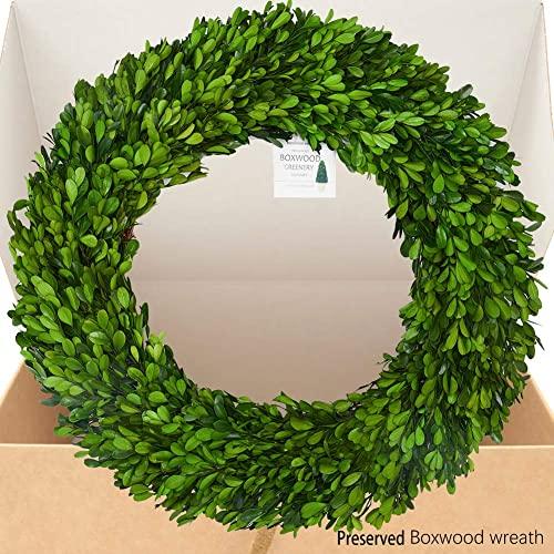 Boxwood Wreath X-Larger 22 inch Preserved Nature Boxwood Wreath Home Decor Stay Fresh for Years for Door Wall Window Party Décor Spring Summer Fresh Green Wreath