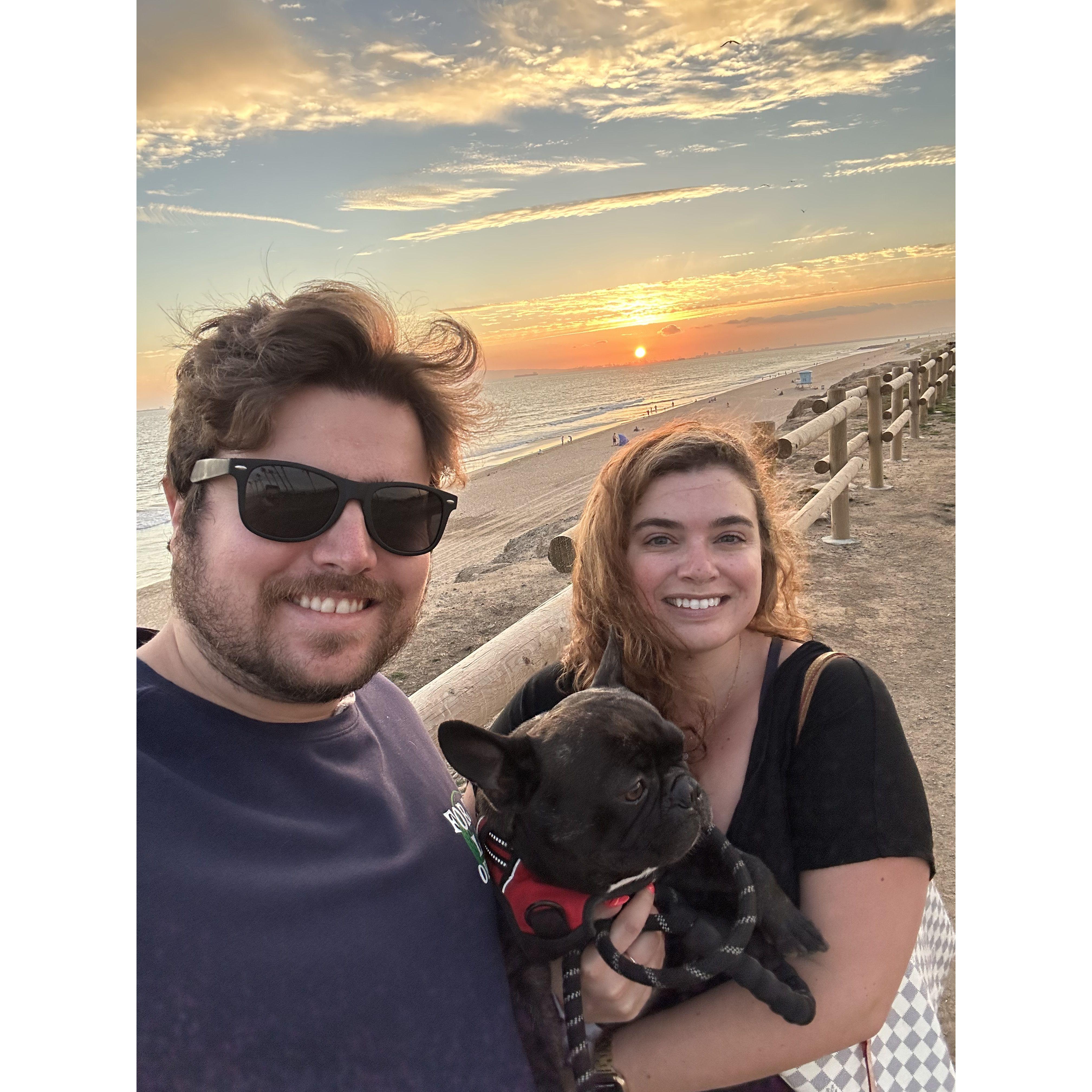 Family sunset watching in Huntington Beach