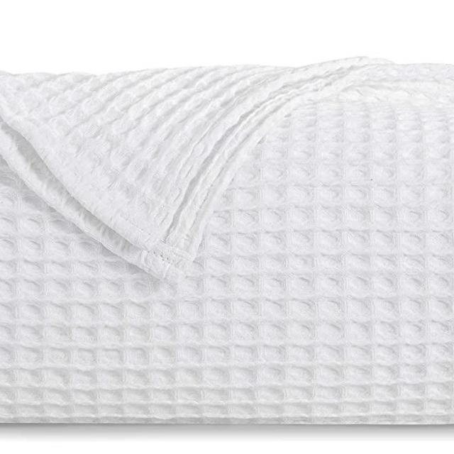 HBlife Premium 100% Cotton Blanket Queen Size, Soft Lightweight Breathable Waffle Weave Thermal Blanket for Home Decoration, White 92" X 92"