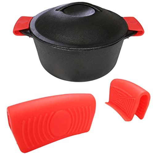 Silicone Hot Handle Holder (2-Pack) for Cast Iron Woks, Pots, Dutch Ovens, Small Skillets, Assist Handle, Oven Trays, Plates - Potholders - Red
