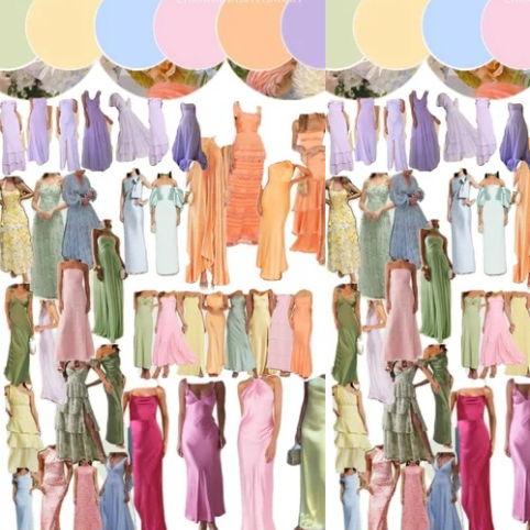 Women: Dresses or coordinated outfits in pastel shades — think blush, lavender, sage, sky blue, or champagne.