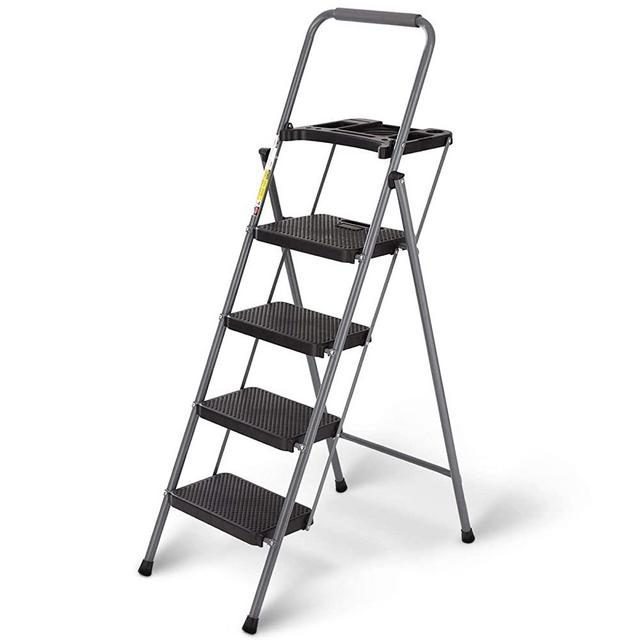 CharaVector 4 Step Ladder, Lightweight Folding Step Stool with Tool Platform and Convenient Handgrip, Sturdy Wide Pedal for 330 lbs Capacity