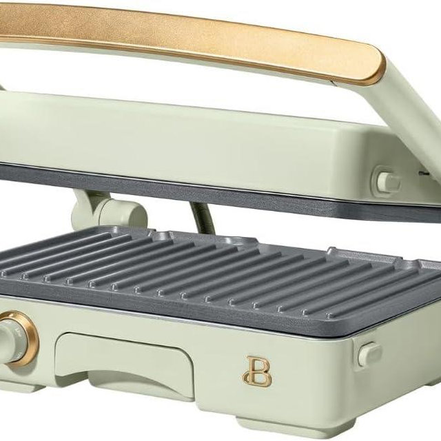 Panini Press Indoor Grill 1 2-in-1200W Non-Stick Removable Plates Sandwich Maker by Drew Barrymoree. (Sage Green)