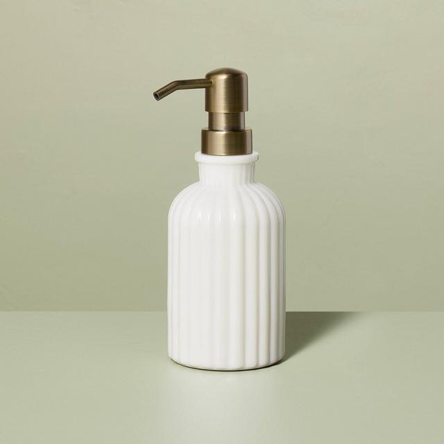 Fluted Milk Glass Soap Pump Brass Finish - Hearth & Hand™ with Magnolia