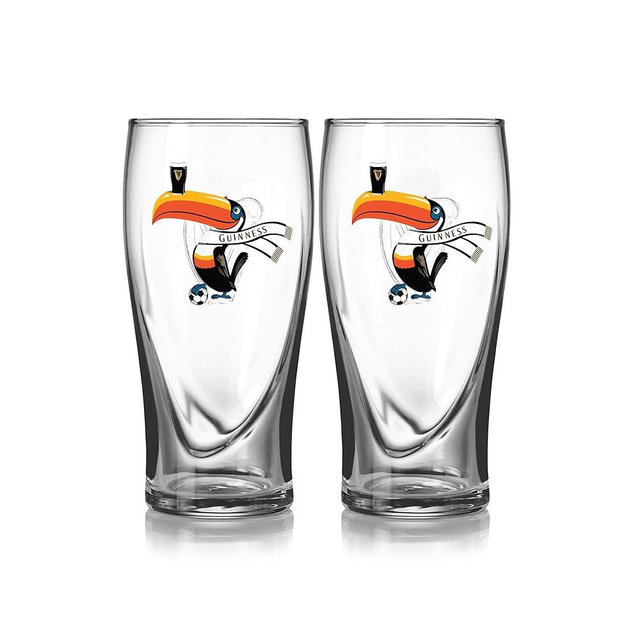 Guinness Official Gravity Beer Pint Glasses 2 Pack - Special Edition Soccer Toucan Design - Large 20oz Heavy Duty Irish Stout Glasses - Set of 2 Collectible Football Fan Glassware