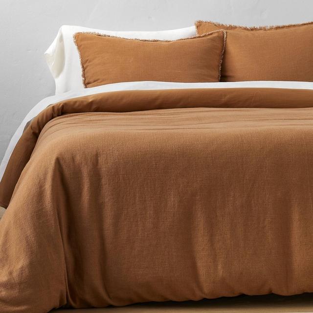 Full/Queen Heavyweight Linen Blend Duvet & Sham Set Warm Brown - Casaluna™