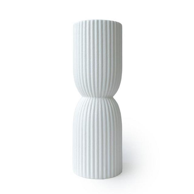 Clay Brick Ribbed Ceramic Stacked Vase for Rustic Home Decor, Decorative Vases for Flowers for Modern Farmhouse, Shelf Decor, Mantle, Entryway Table Decor, Modern Home Decor, Minimalist Decor (White)