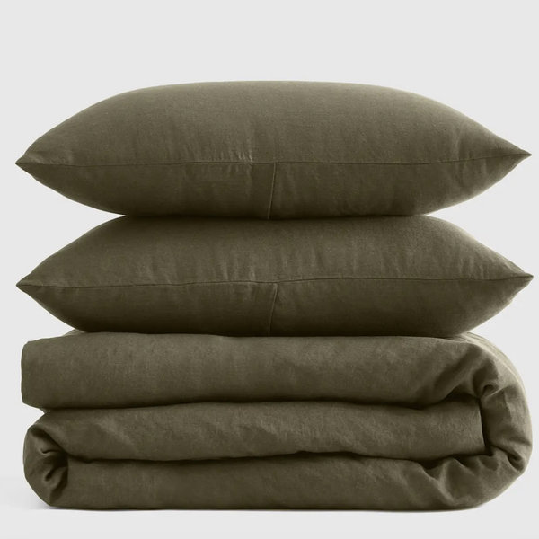 European Linen Duvet Cover Set - King/Cal King - Dusty Olive