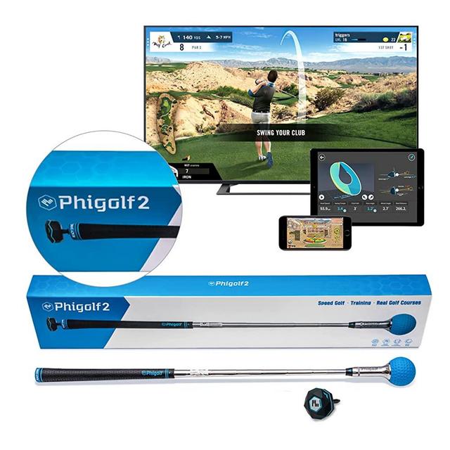 PHIGOLF Phigolf2 Golf Simulator with Swing Stick for Indoor & Outdoor Use, Golf Swing Trainer with Upgraded Motion Sensor&3D Swing Analysis, Compatible WGT/E6 Connect APP, Works with Smartdevices