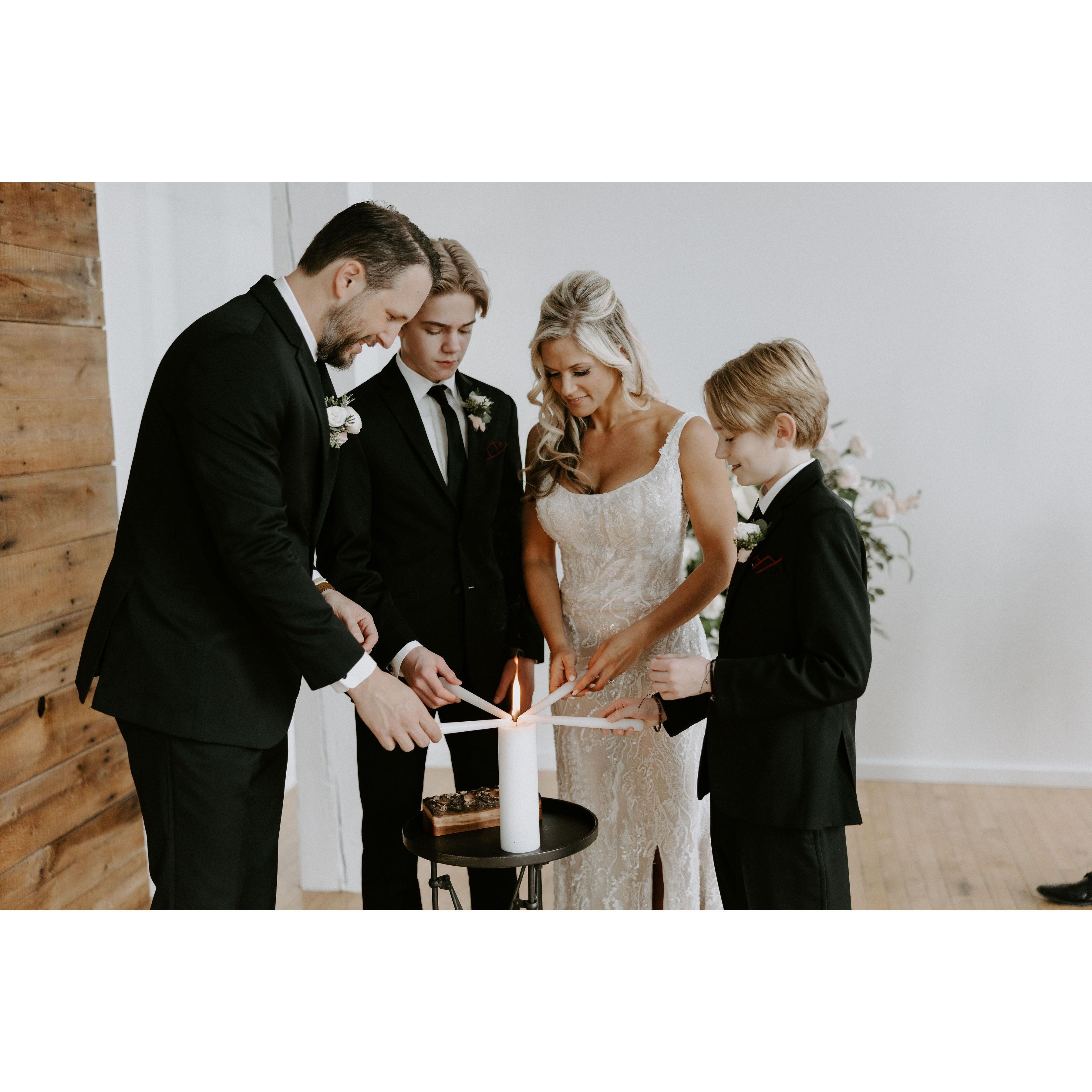 Lighting the family unity candle
