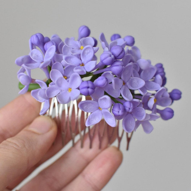 Lilac Floral Hair Comb: Cold Porcelain Flower Bridal Headpiece