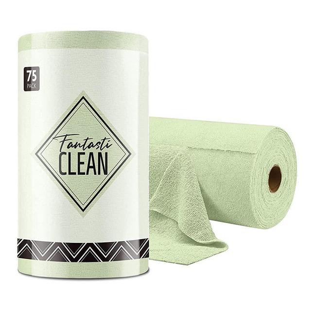 Fantasticlean Microfiber on a Roll Tear Away Cleaning Towels, Reusable and Washable Cloths, for Car, House, Garage or Kitchen, 12" x 12", 75 Pack (Green)