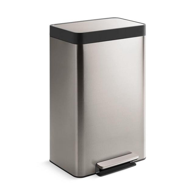 KOHLER 13 Gallon Hands-Free Kitchen Step Can, Trash Can with Foot Pedal, Quiet-Close Lid, Stainless Steel, K-20940-ST