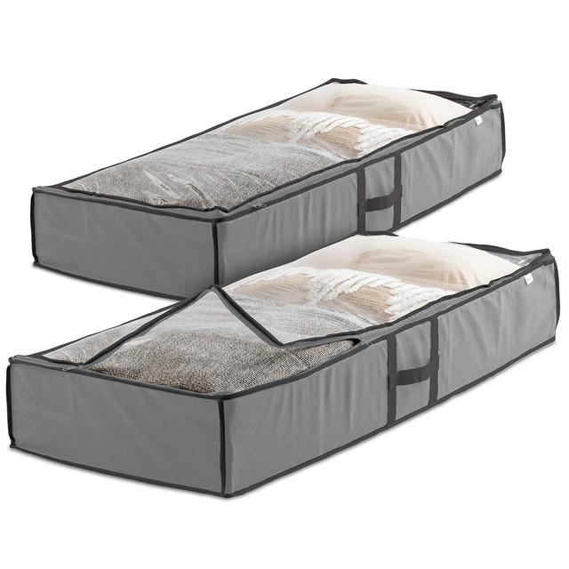 ZOBER Underbed Storage Bag Organizer (2 pk) Large Capacity Storage Box with Reinforced Strap Handles, PP Non-Woven Material, Clear Window, Store Blankets, Comforters, Linen, Bedding,Seasonal Clothing