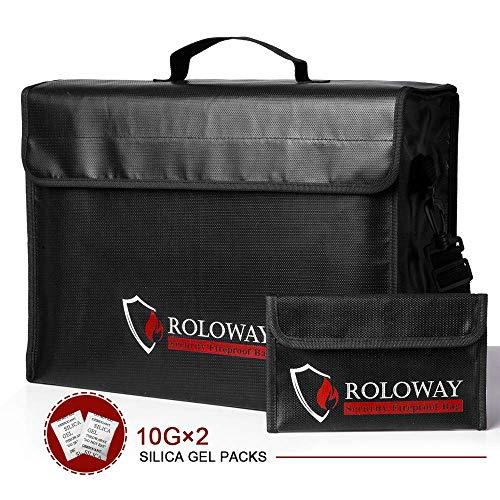 ROLOWAY Large (17 x 12 x 5.8 inches) Fireproof Bag, XL Fireproof Document Bags with Bonus Bag, Fireproof Safe and Water Resistant Bag for Money, Legal Documents, Files, Valuables