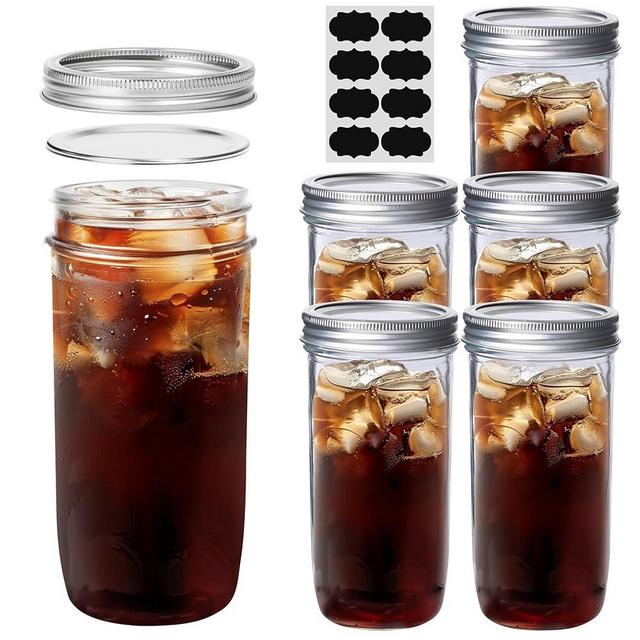 ComSaf 24 oz Mason Jars Wide Mouth 6 Pcs, Large Canning Jars with Seal Bands, 24 oz Glass jar with Lid for Jam, Sauce, Juice, Coffee, Pickling, Fruit, Dessert, Kitchen Storage, Vanilla Extract