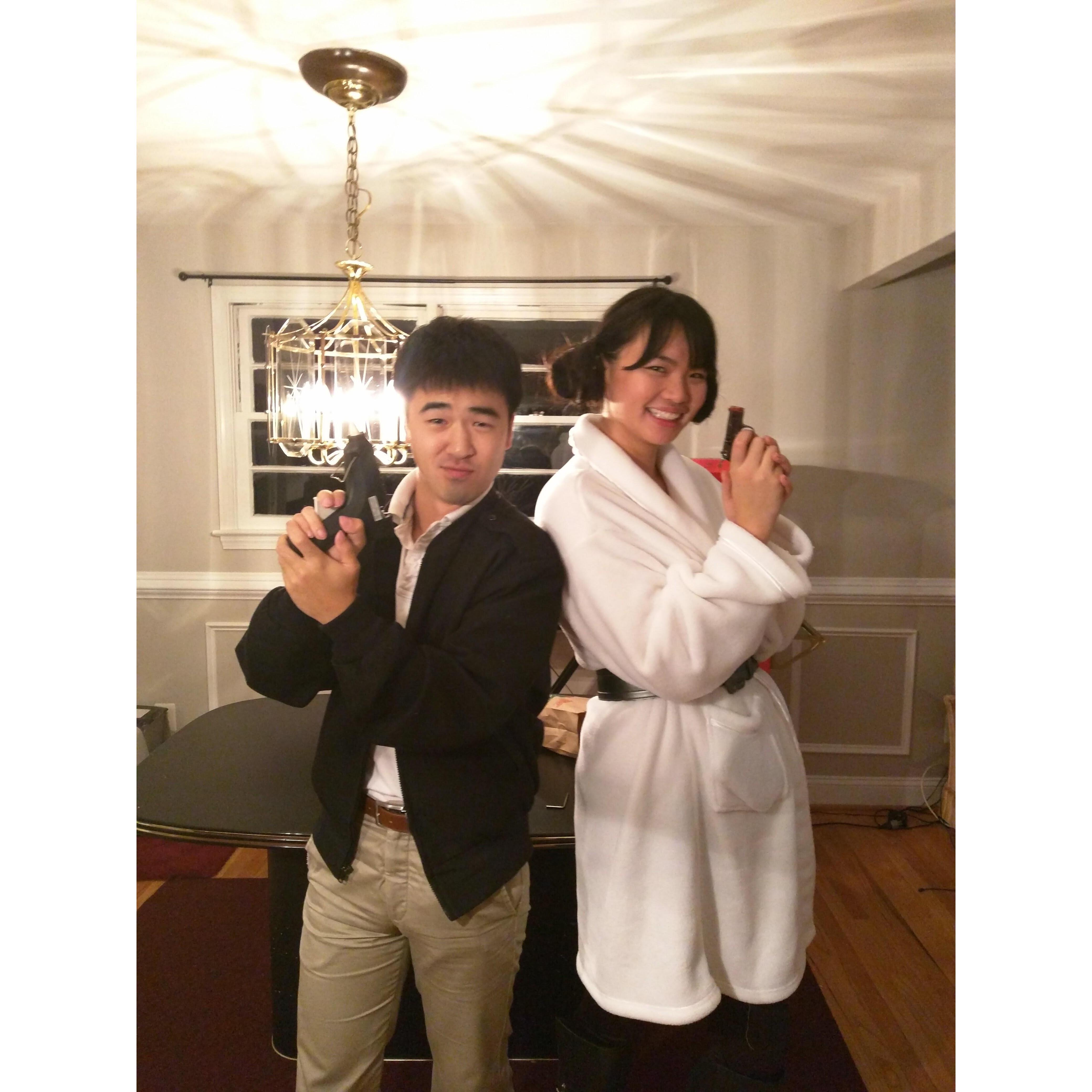 Halloween 2015, in DC. Right around the time Star Wars: The Force Awakens was coming out, we decided it would be fitting to dress up as Han Solo and Princess Leia.