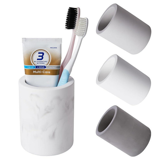 Drying Stone Toothbrush Holder, Diatomite Toothbrush Holders for Bathroom Counter, Quick Drying Electric Toothbrush and Toothpaste Holder Bathroom Organizer, Marble White