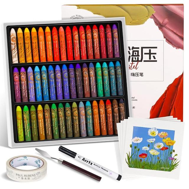 Paul Rubens Artist Oil Pastels 48 Colors Set - Soft and Smooth Pastel are Easy-to-Mix, Professional Oil Pastel set Drawing Kit Art Supplies for both Kids and Adults Paint