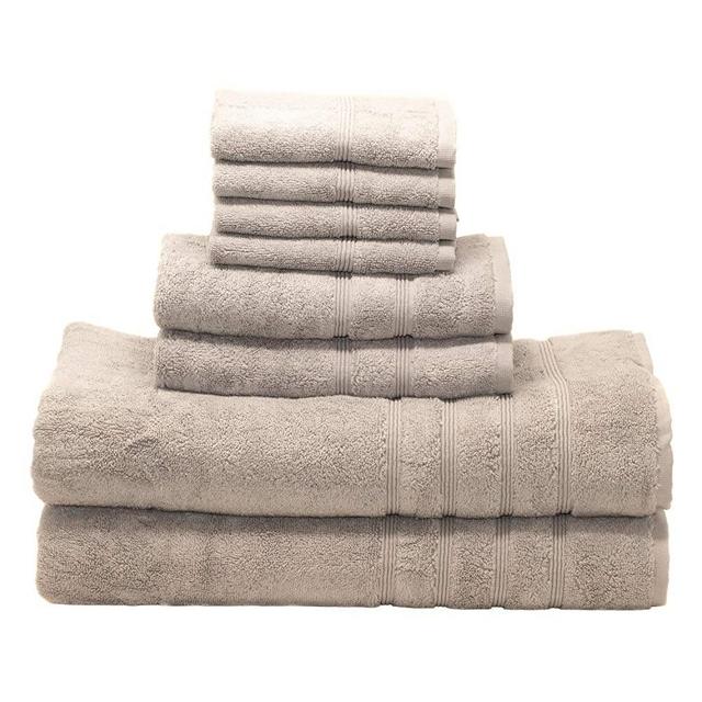 MOSOBAM 700 GSM Luxury Bamboo 8pc Extra Large Bathroom Set, Light Grey, 2 Bath Towels Sheets 35X70 2 Hand Towels 16X30 4 Face Washcloths 13X13, Turkish Towel Sets, Quick Dry, Gray