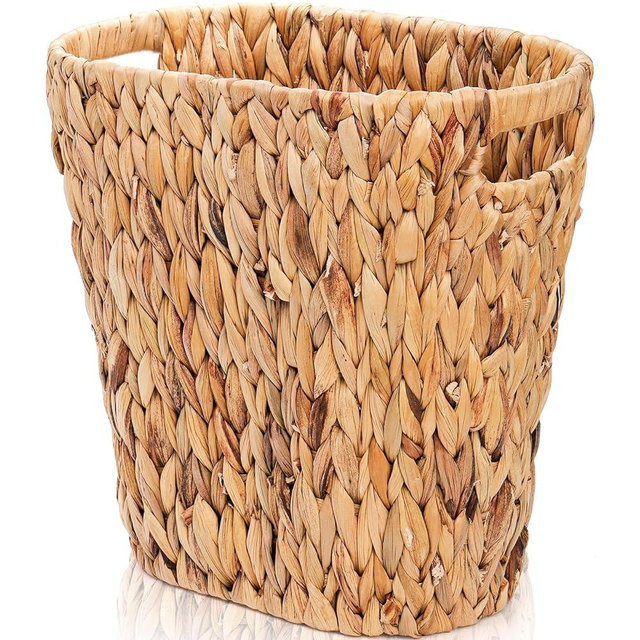 Pumtus Wicker Waste Basket, Handwoven Trash Can with Built-in Handles, Water Hyacinth Waste Bin, Garbage Storage Container for Bedroom, Bathroom, Kitchen, Office, Laundry, Utility Room