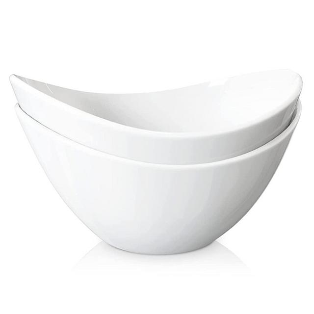 Uten Salad Bowls Set, Large Porcelain Serving Bowls, White Ceramic Deep Bowls for Salad, Side Dishes, Condiment, Pasta, Fruits, Salad Bowls for Lunch, Oven Dishwasher Safe, Set for 2 (5 inch)