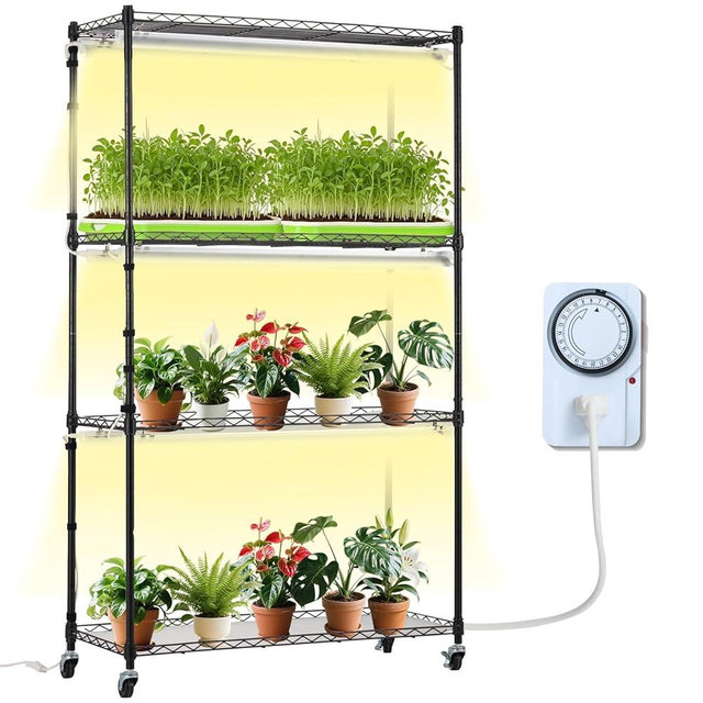 VEVOR Plant Stand with Grow Light, 4 Tiers Plant Shelf with 3000K 180W LED Full Spectrum Light for Indoor Plants, Grow Light Shelf with Timer for Seed Starting 35.4" L x 13.8" W x 59.1" H