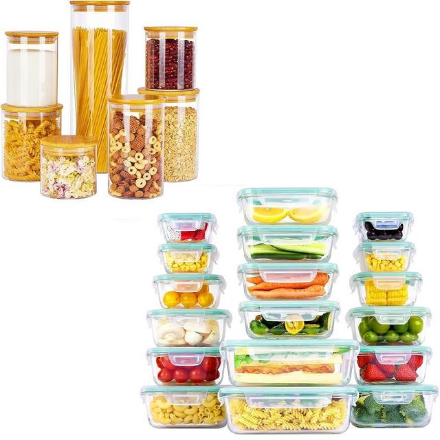 Vtopmart 7Pack Glass Food Storage Jars and 18 Pack Glass Food Storage Containers with Lids