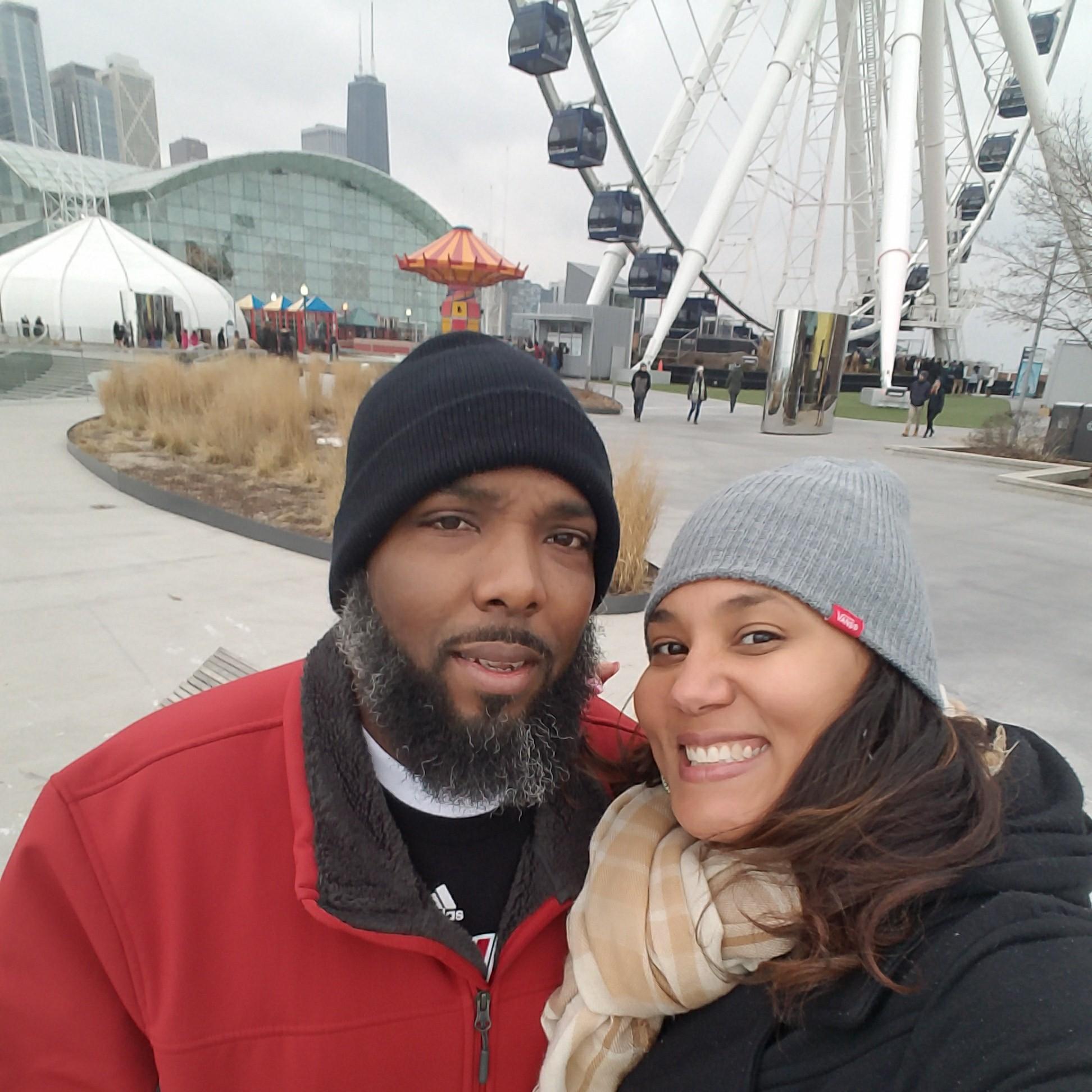 Our first trip together! Downtown Chicago #2017 #itwasrealllllllycold #NavyPier #worldstallestbuildinginthebackground