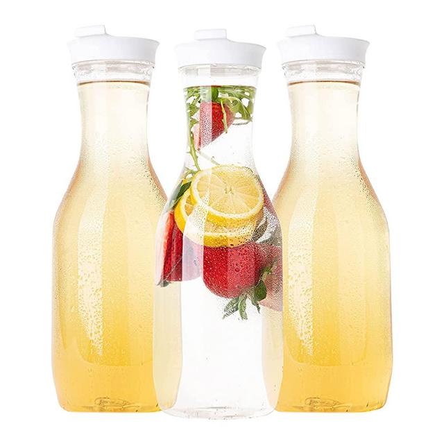 Plasticpro Clear Plastic Premium Water or Beverage Pitchers Heavy Duty Beverage Containers with Lids for Restuarants, Party's, or Schools 50 ounce Pack of 3