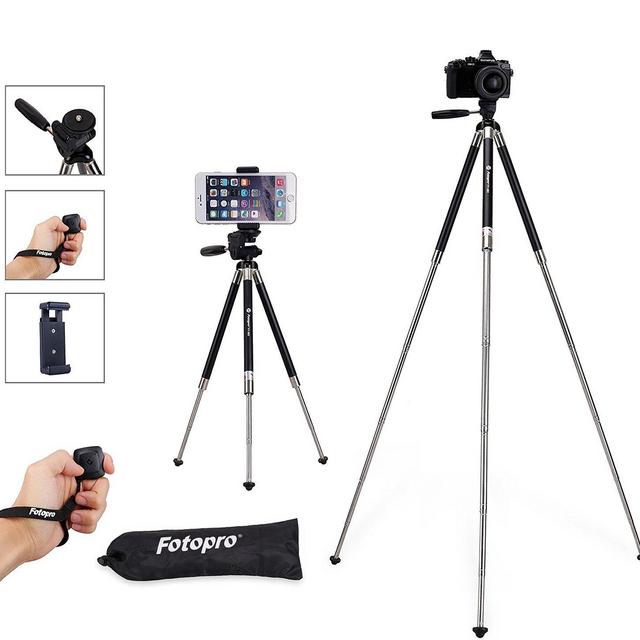 iPhone Tripod, Smartphone Tripod, Fotopro 39.5 Inch Aluminum Camera Tripod + Bluetooth Remote Control + Smartphone Clip Mount + Tripod Bag