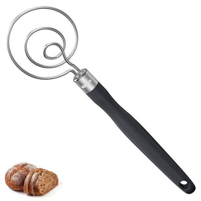 U-Taste 12.6" Danish Dough Whisk: 18/8 Stainless Steel Heavy-Duty Sourdough Mixer Tool, Food Grade Dutch Style Seamless Bread Wisk, Sturdy for Mixing, Stirring, Pressing, Kneading Thick Batter (Black)