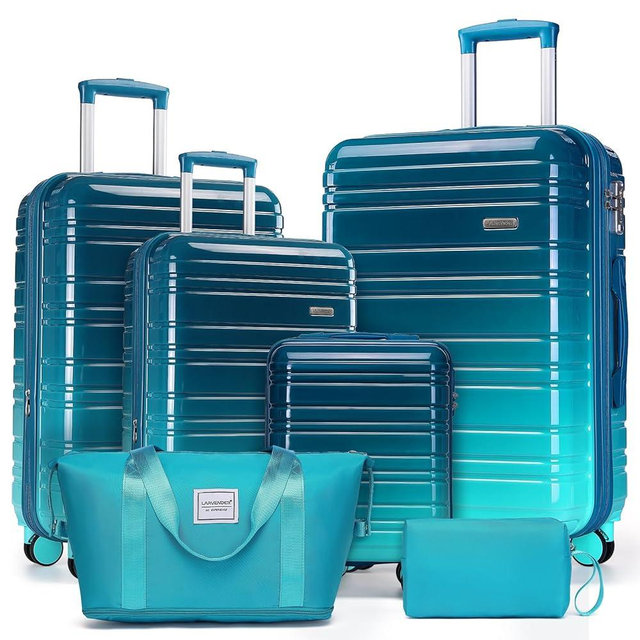 LARVENDER Luggage Sets 6 Piece, Expandable PC+ABS Hardside Multicolor Suitcase Sets with TSA Lock Double Spinner Wheels, Ocean Breeze