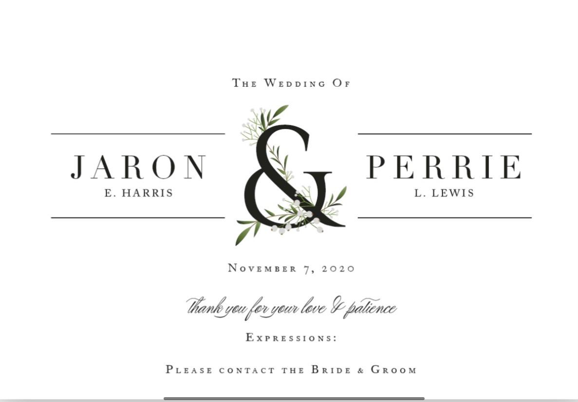 The Wedding Website of Perrie Lewis and Jaron Harris