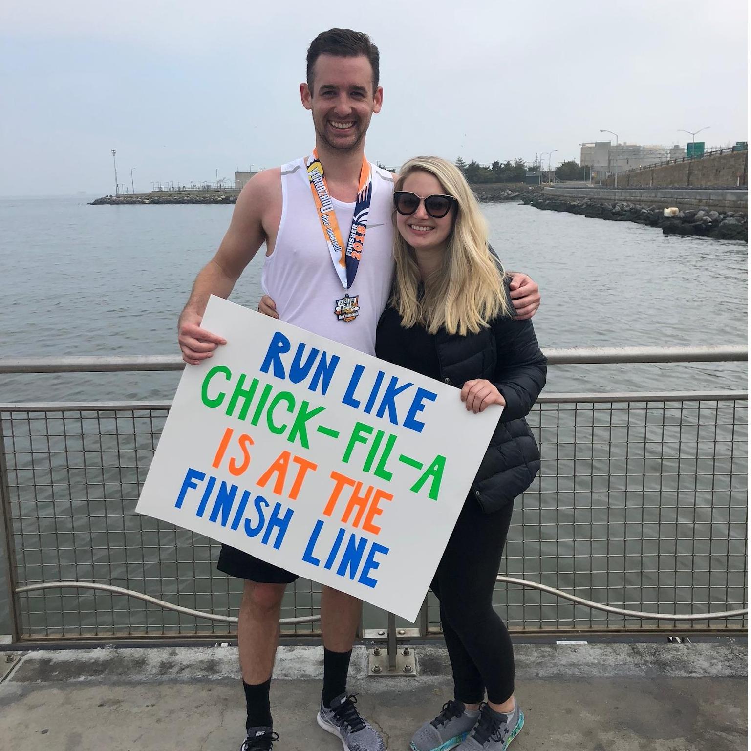 Andrew runs a half marathon; Chick-fil-A was not provided at the finish line