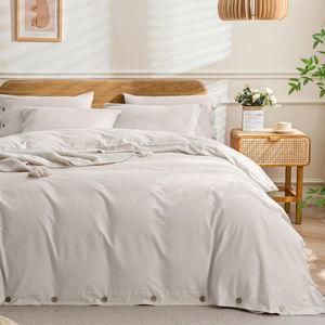 JELLYMONI Bedding Duvet Cover King Size - 100% Washed Cotton Linen Like Textured Comforter Cover, 3 Pieces Breathable Soft Bedding Set with Button Closure (Beige, King 104"x90")