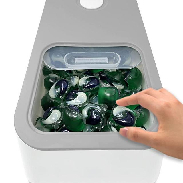 Skywin Laundry Pod Container with Sliding Lid | Stylish Laundry Pod Storage Container for Laundry Room Container Organization great as Laundry Detergent Container, Dishwasher Pod Laundry Container(Grey)