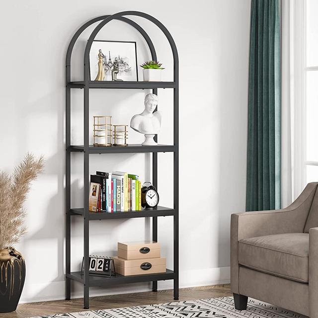 Tribesigns 4-Tier Open Bookshelf, 70.8" Industrial Wood Bookcase Storage Shelves with Metal Frame, Freestanding Display Rack Tall Shelving Unit for Office, Bedroom, Living Room, Easy Assembly (Black)