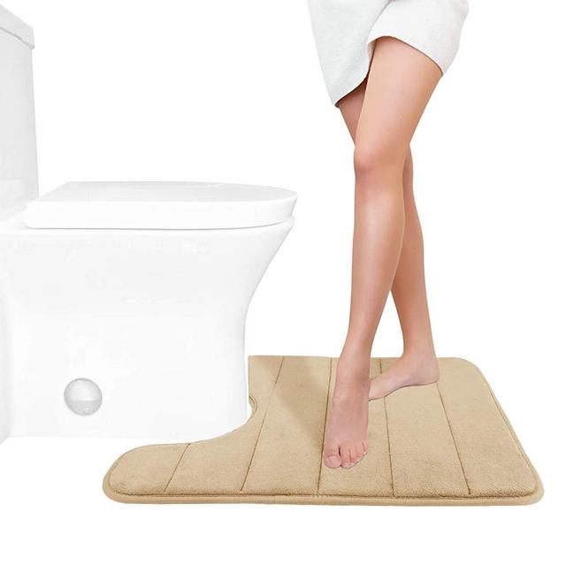 Yimobra Memory Foam Toilet Bath Mat U-Shaped, Soft and Comfortable, Super Water Absorption, Non-Slip, Thick, Machine Wash and Easier to Dry for Bathroom Commode Contour Rug, 24 X 20 Inches, Beige