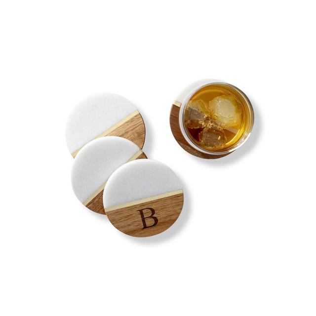 Personalized Marble Acacia Coasters