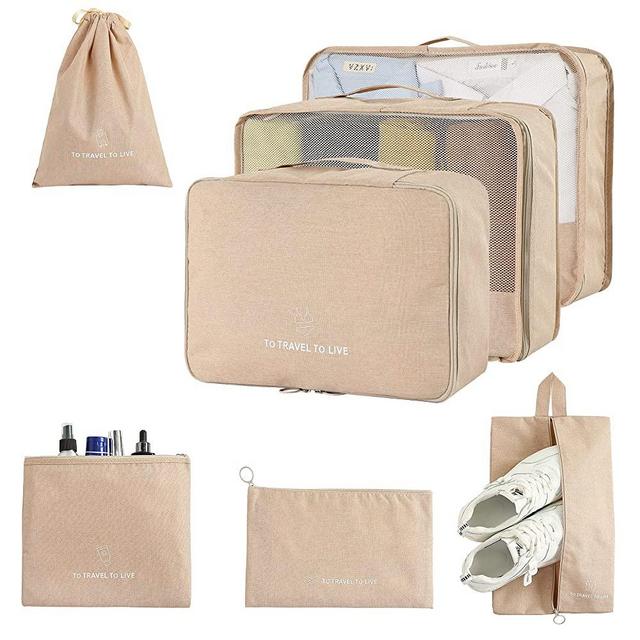 FOREMS 7 Set Packing Cubes For Suitcases Travel Luggage Organizers With Laundry Bag,Shoe Bag And Toitetry bag,Lightweight Luggage For Carry On Suitcase (Khaki)